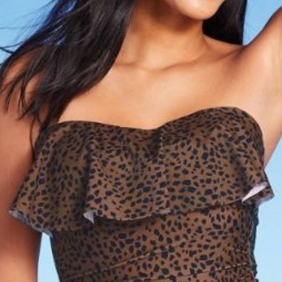KONA SOL Flounce Bandeau High Coverage One Piece Swimsuit 🐆 NEW!! - Picture 2 of 12